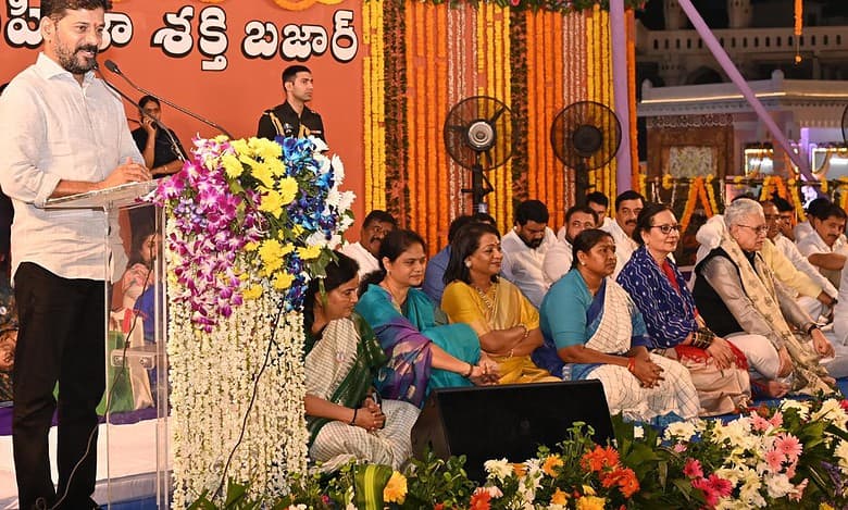 CM Revanth inaugurates Mahila Shakti Bazar at Shilparamam on Thursday, December 5.