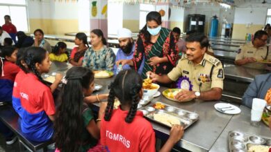 CV Anand having lunch with the students at Musheerabad minority welfare girls residential school
