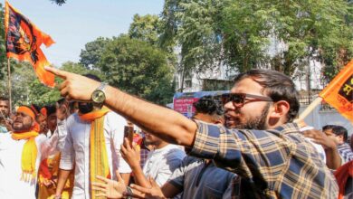 Far Right activists stage a protest over alleged atrocities on Hindus in Bangladesh, in Agartala, Monday, Dec. 2, 2024. (PTI Photo)