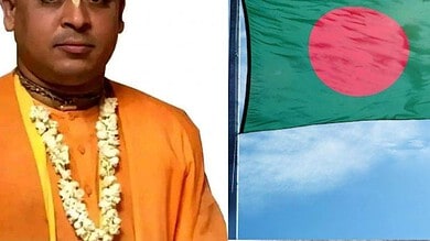 Hindutva organisations hold protest rally in Hyderabad demanding the Centre to secure the release of jailed ISKCON monk Chinmoy Krishnadas in Bangladesh.