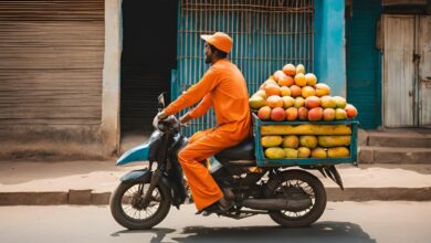 Delivery man brings delivery of mangoes in Hyderabad