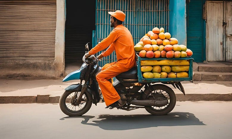 Delivery man brings delivery of mangoes in Hyderabad
