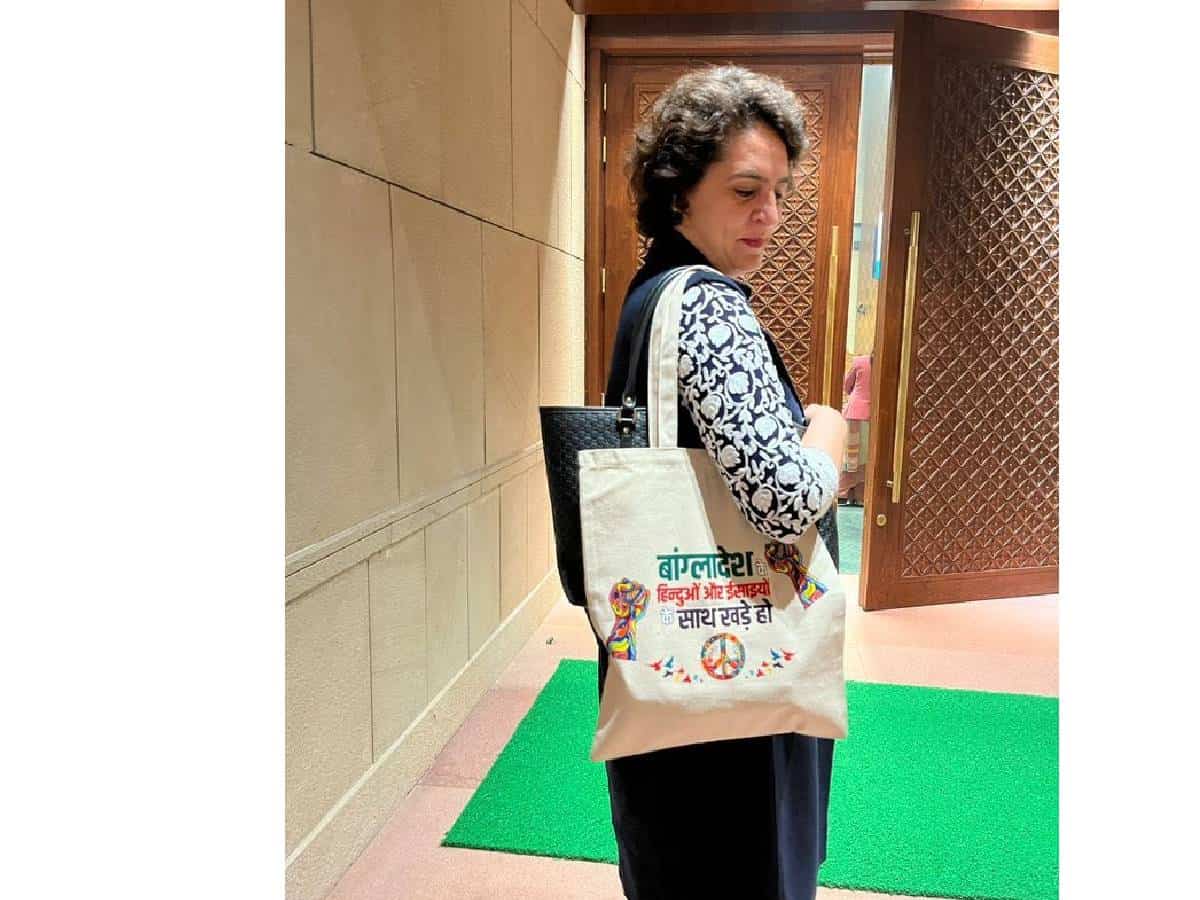Congress MPs show solidarity with Bangladeshi minorities wearing handbags
