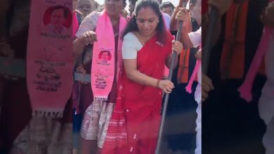 BRS MLC Kavitha defies govt orders, lays foundation stone for Telangana Thalli