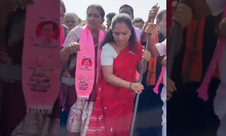 BRS MLC Kavitha defies govt orders, lays foundation stone for Telangana Thalli