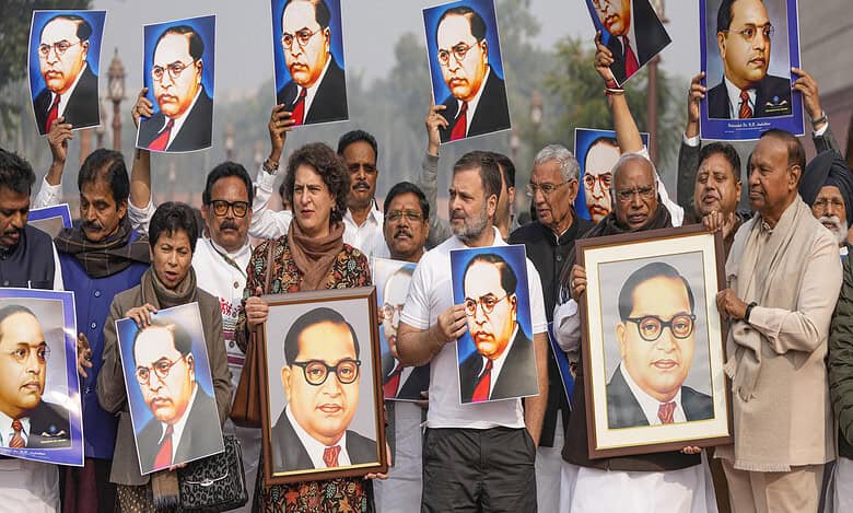 INDIA bloc MPs protest in Parliament premises, demand Amit Shah's apology