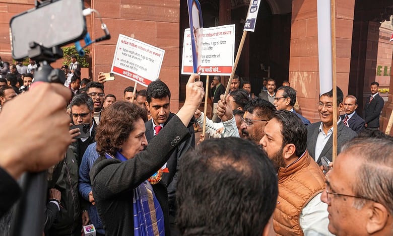 NDA, INDIA bloc MPs face off in Parliament; BJP alleges Rahul pushed its MP