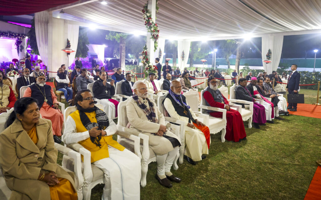 Prime Minister Narendra Modi during the Christmas celebrations at the residence of Union Minister George Kurian, in New Delhi.