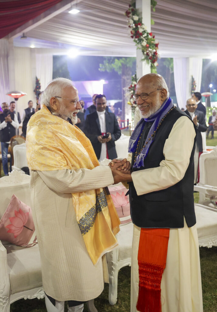 Prime Minister Narendra Modi during the Christmas celebrations at the residence of Union Minister George Kurian, in New Delhi.