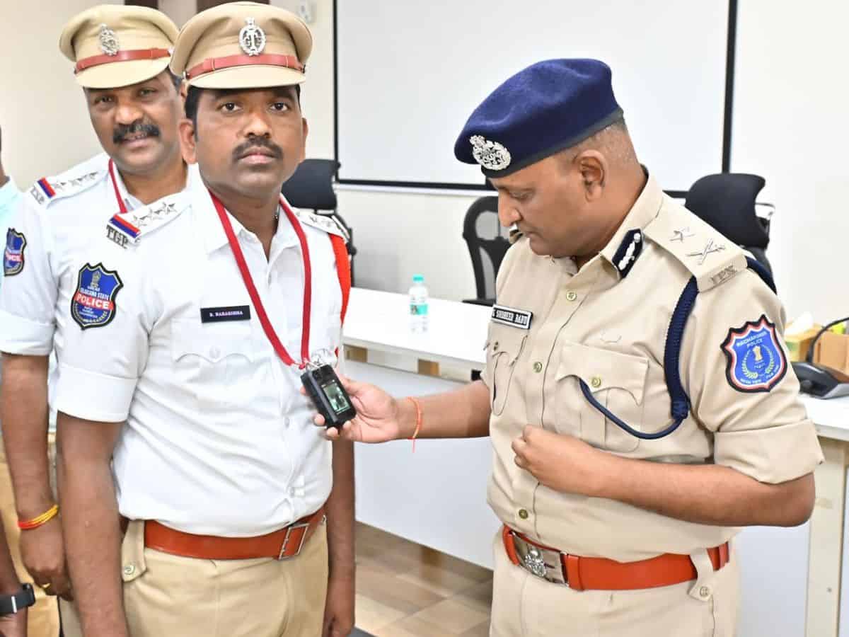 Rachakonda commissioner hands over body cameras to enforcement officers