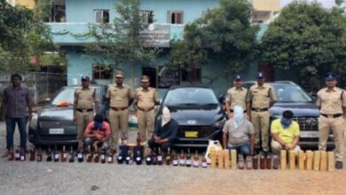 Shamshabad excise police seize duty-free liquor worth Rs 15 lakh and arrest 4 persons.