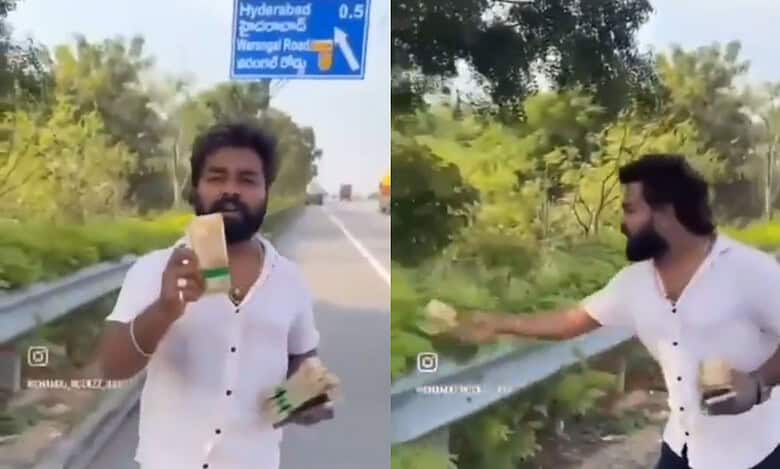 Video: Hyderabad YouTuber held for throwing large money bundles on ORR