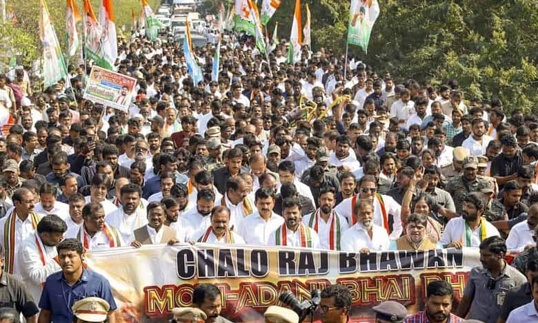 Chalo Raj Bhavan observed nationwide, Congress demands discussion on Adani issue, Manipur
