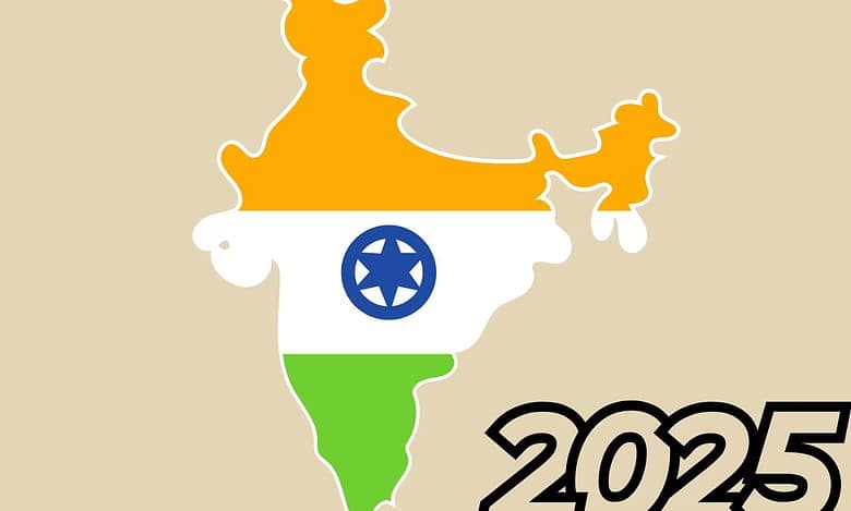 A picture of India map and 2025 written in black color on the bottom eight side of the image