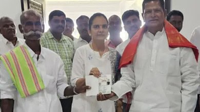 Nalgonda farmer receives pattadar passbook for his one acre land after 46 years during Prajavani held at Praja Bhavan on Tuesday.
