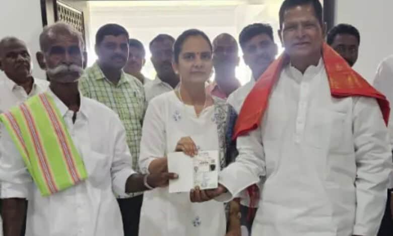 Nalgonda farmer receives pattadar passbook for his one acre land after 46 years during Prajavani held at Praja Bhavan on Tuesday.