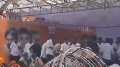 Overcrowded stage moments before collapsing in Kakinada