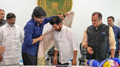 Revanth Reddy with Telugu filmmakers in Hyderabad