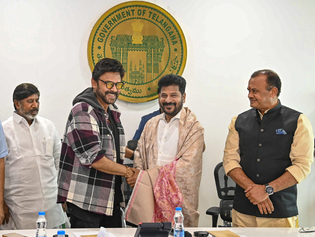 Revanth Reddy with Telugu filmmakers in Hyderabad