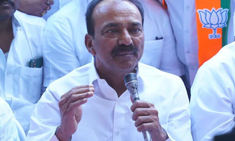 BJP MP Eatala Rajender demands chief minister A Revanth Reddy to protect the lands of the victims in Ekasila Nagar locality of Korremula village in Pocharam municipality.