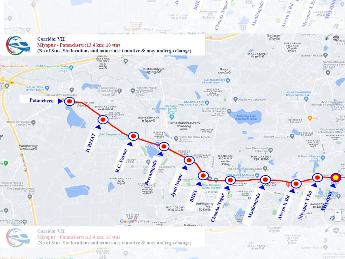 Hyderabad Metro Phase 2 Miyapur to Patancheru route map announced