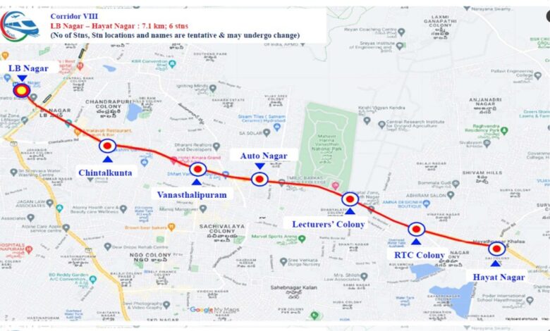 Hyderabad Metro Phase II LB Nagar to Hayat Nagar route map announced
