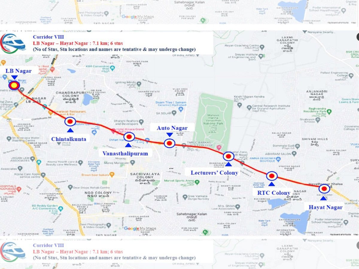 Hyderabad Metro Phase II LB Nagar to Hayat Nagar route map announced