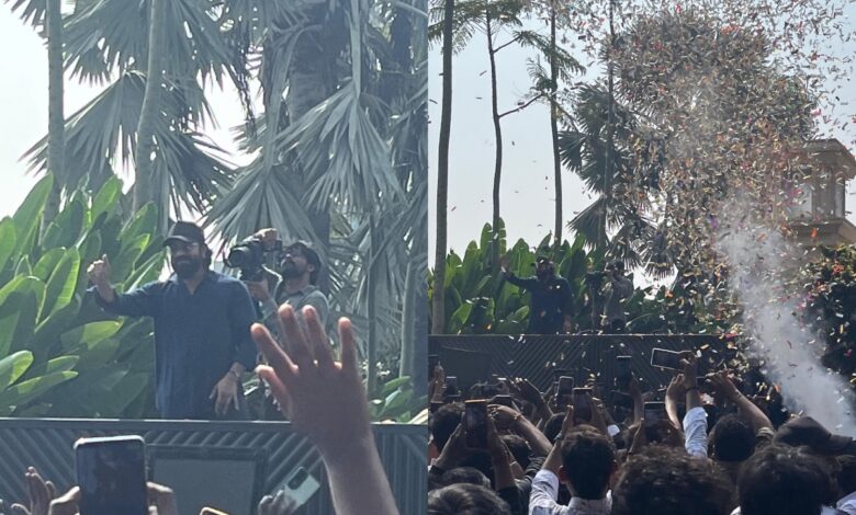 Fans celebrate Game Changer's success outside Ram Charan’s residence