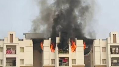 Massive fire breaks out at apartment in Hyderabad.