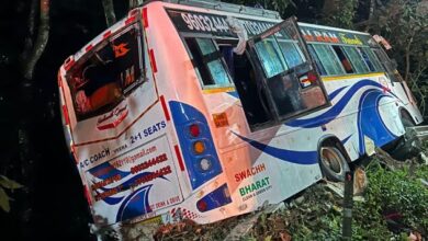 Bus carrying Ayyappa devotees from Old City of Hyderabad meets with accident.