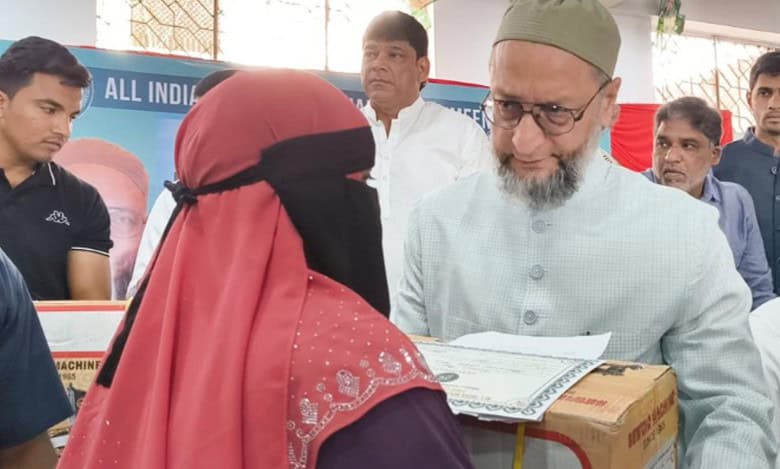 Asaduddin Owaisi distributes free sewing machines to Hyderabad women