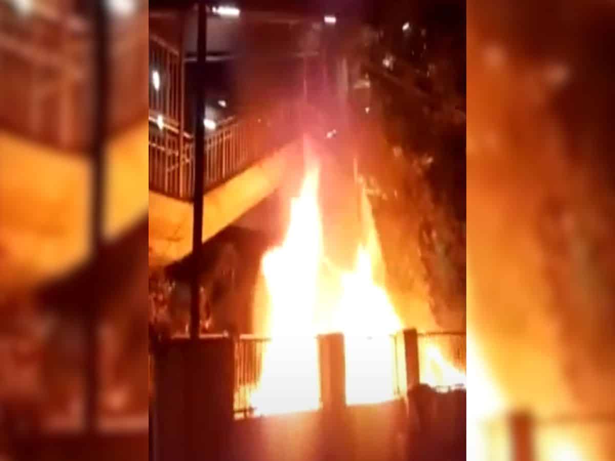 Fire breaks out near Khairatabad metro station in Hyderabad