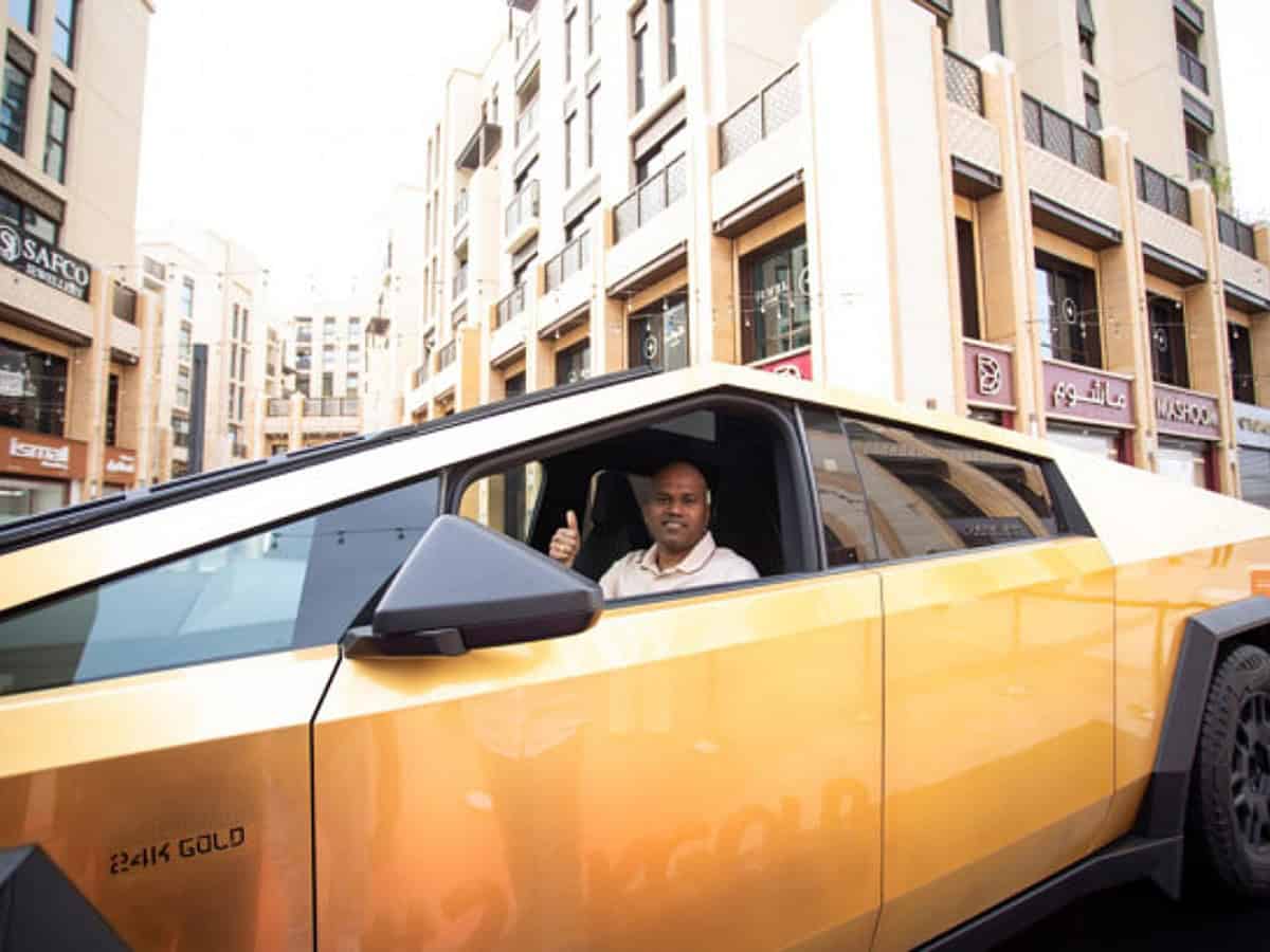 Watch: Indian expat wins 24K gold-plated Tesla Cybertruck in Dubai