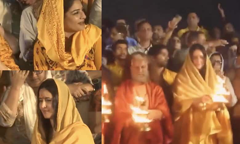 Katrina Kaif and Raveena Tandon attend the 'Ganga Aarti' during Maha Kumbh