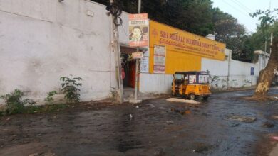 An overflowing drain near the Murali Manohar Swamy Temple at Kishanbagh
