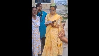 Video: Woman attends exam in wedding attire