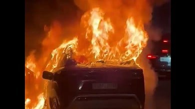 Moving car catches fire in Hyderabad; massive traffic jam witnessed