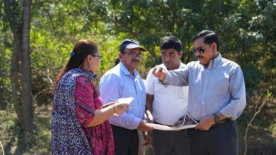 Hyderabad Metro Rail MD NVS Reddy with other officials during the inspection.