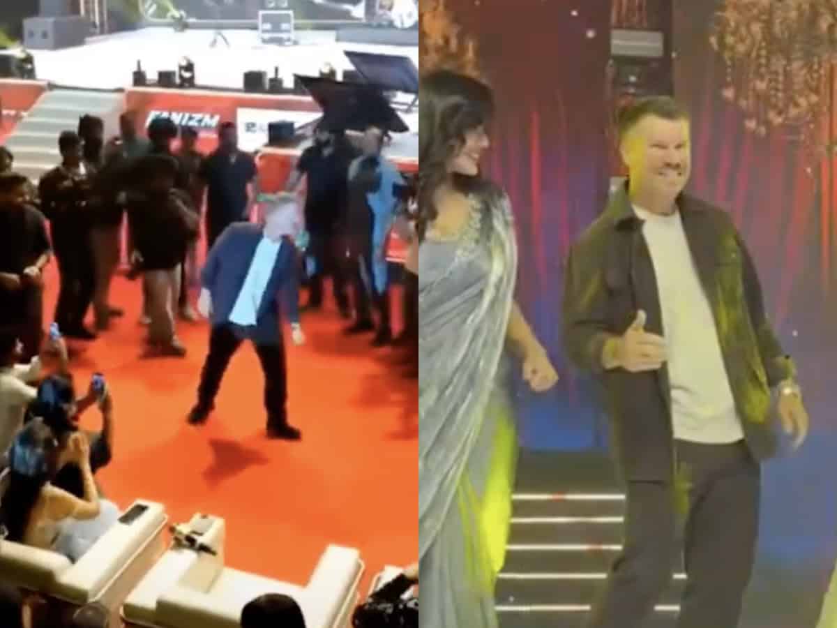 David Warner dances to Pushpa's Srivalli song at Robinhood event