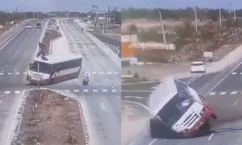 Video: Maharashtra state bus loses control after trying to overtake motorbike
