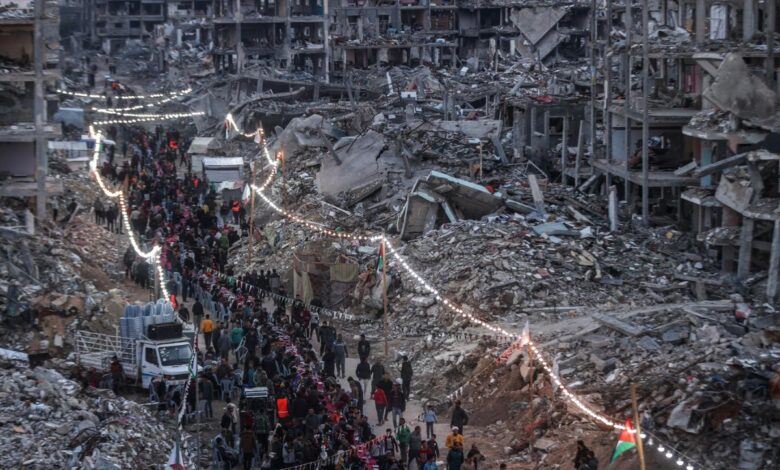Gaza's first day of Ramadan amidst the rubble of a residential area in Rafah, Gaza
