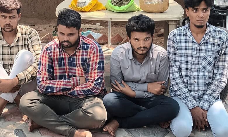 The four individuals have been arrested for allegedly selling and consuming ganja near Eidgah Grounds, First Lancer
