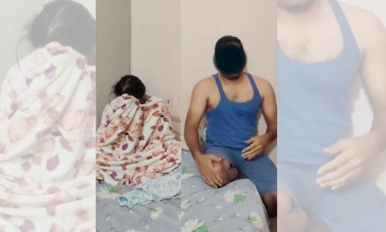 The image displays a picture of a man whose face is darkened with a woman wrapped in a blanket. The couple belong to Hyderabad. The man is a software engineer. April 26, 2025