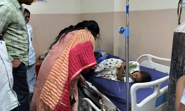 6-year-old laying in hospital bed in Telangana after concrete falls from school roof
