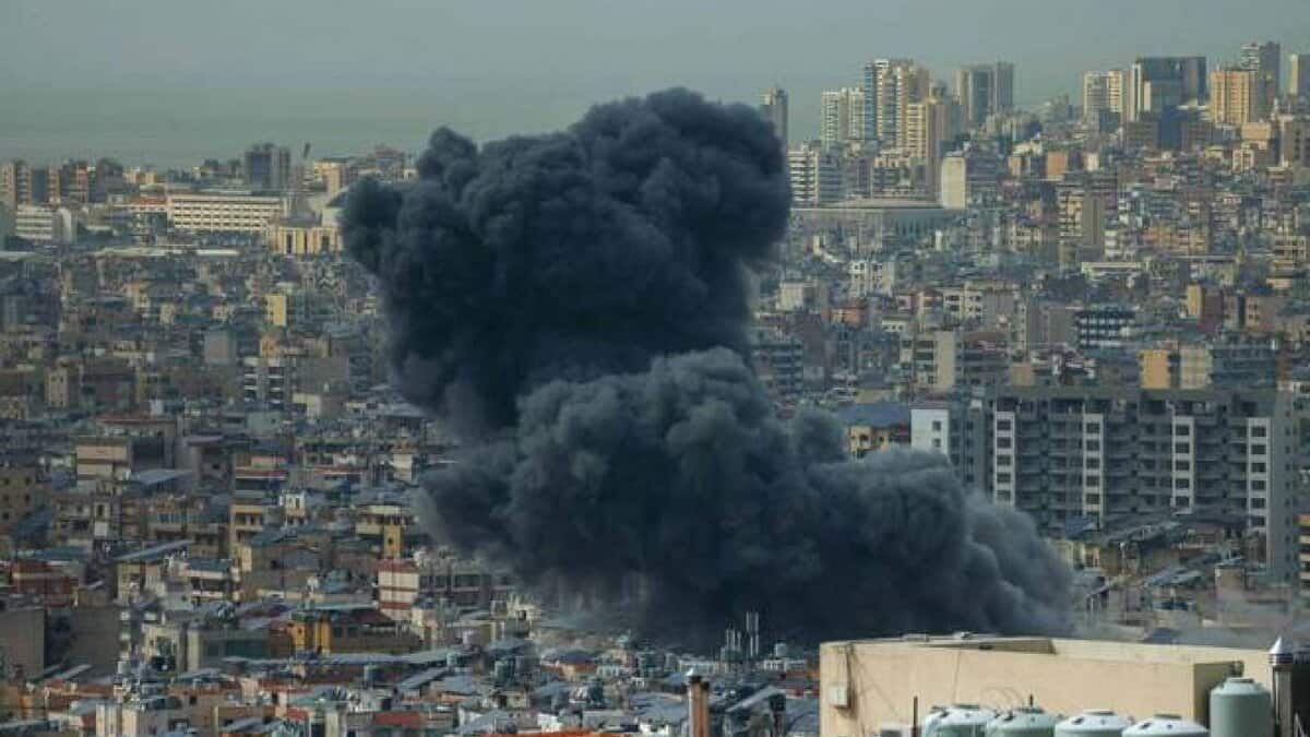 Smoke rises after airstrike hits residential area in southern Lebanon.