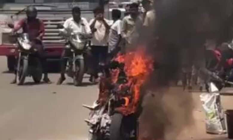 Bike catches fire in Kukatpally