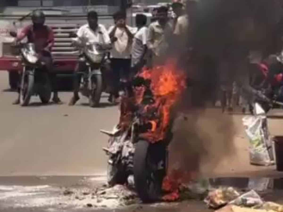 Bike catches fire in Kukatpally