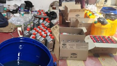 Large containers filled with fake castor oil manufactured in Hyderabad