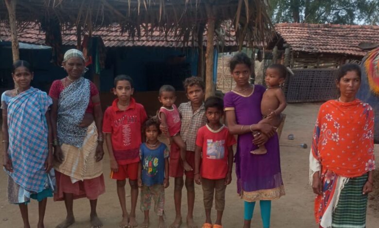 The image shows the Gothikoyas of Ramanakkapeta in Aswaraopeta mandal of Bhadradri-Kothagudem district, who were evicted from their agricultural lands a month ago.