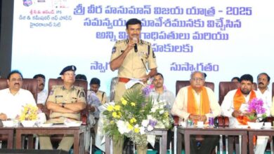 Hyderabad police chief speaks at a meet ahead of Hanuman Yatra